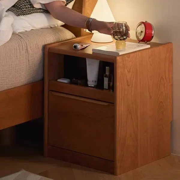 Contemporary Nordic Solid Wood Rectangular Nightstand With 2 Drawers For Bedroom & Living Room - Image 3