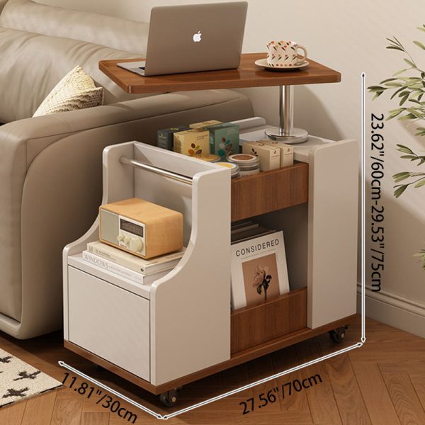 Contemporary Nordic Eco-Board & Stainless Steel Trapezoid Side Table With 1-Drawer And Rotatable Liftable Top For Bedroom & Living Room - Image 4