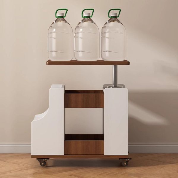 Contemporary Nordic Eco-Board & Stainless Steel Trapezoid Side Table With 1-Drawer And Rotatable Liftable Top For Bedroom & Living Room - Image 8