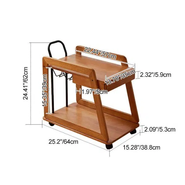 Contemporary Scandinavian Solid Wood Iron Trapezoid Movable End Table 2-Tier For Living Room & Dining Room - Image 4