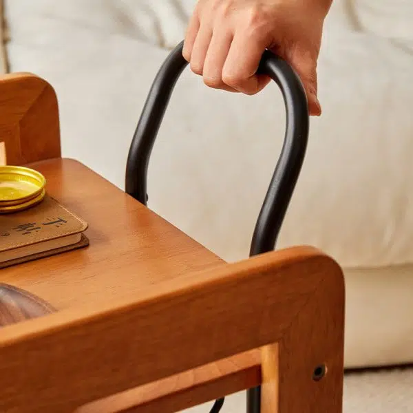 Contemporary Scandinavian Solid Wood Iron Trapezoid Movable End Table 2-Tier For Living Room & Dining Room - Image 5