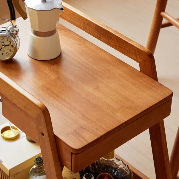 Contemporary Scandinavian Solid Wood Iron Trapezoid Movable End Table 2-Tier For Living Room & Dining Room - Image 11