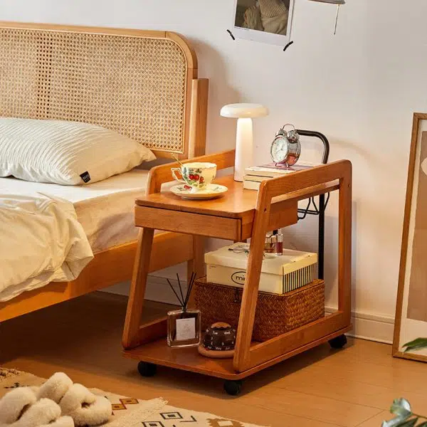 Contemporary Scandinavian Solid Wood Iron Trapezoid Movable End Table 2-Tier For Living Room & Dining Room - Image 13