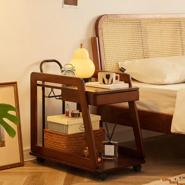 Contemporary Scandinavian Solid Wood Iron Trapezoid Movable End Table 2-Tier For Living Room & Dining Room - Image 17