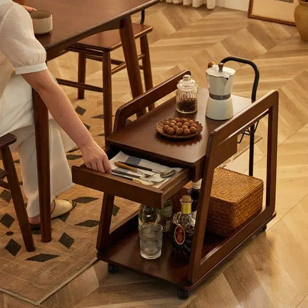 Contemporary Scandinavian Solid Wood Iron Trapezoid Movable End Table 2-Tier For Living Room & Dining Room - Image 18