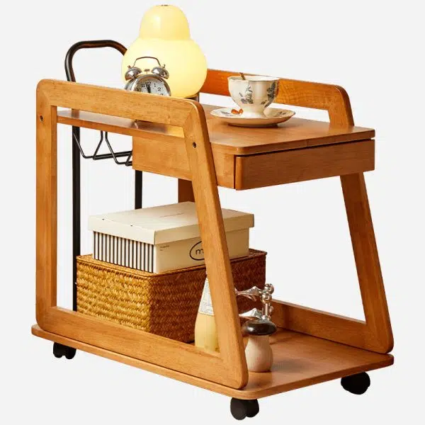 Contemporary Scandinavian Solid Wood Iron Trapezoid Movable End Table 2-Tier For Living Room & Dining Room - Image 24