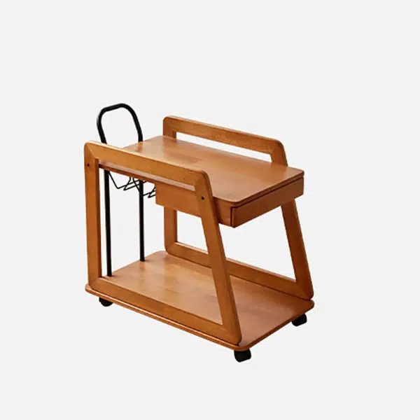 Contemporary Scandinavian Solid Wood Iron Trapezoid Movable End Table 2-Tier For Living Room & Dining Room - Image 23