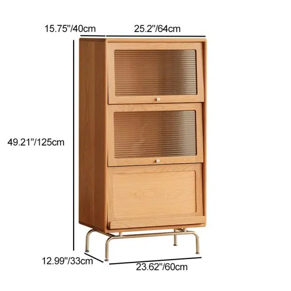 Contemporary Scandinavian Pine Glass Stainless Steel Metal Curved Rectangle Side Table 3-Storage For Living Room & Dining Room - Image 4