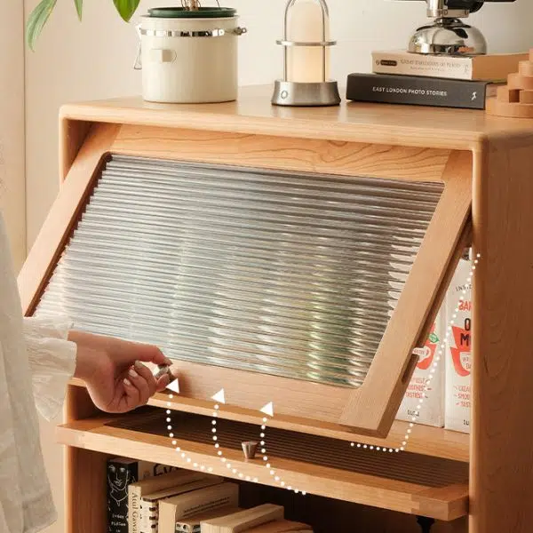 Contemporary Scandinavian Pine Glass Stainless Steel Metal Curved Rectangle Side Table 3-Storage For Living Room & Dining Room - Image 5