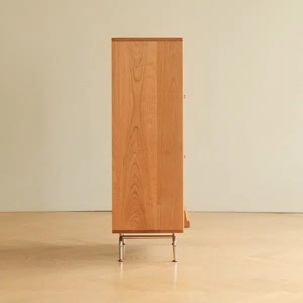 Contemporary Scandinavian Pine Glass Stainless Steel Metal Curved Rectangle Side Table 3-Storage For Living Room & Dining Room - Image 13