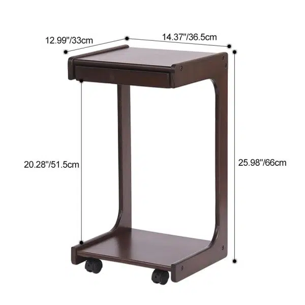 Contemporary Creative Solid Wood Rounded Square C-Shaped Side Table With 2 Tiers For Bedroom & Living Room - Image 4