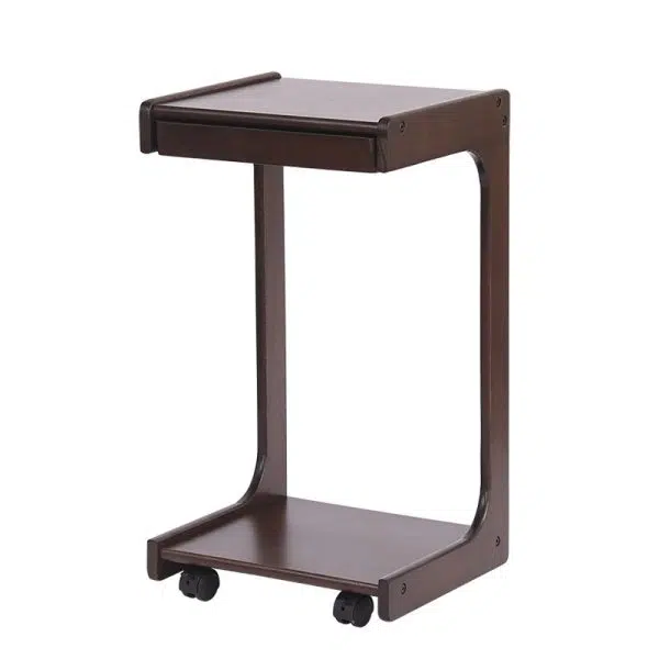Contemporary Creative Solid Wood Rounded Square C-Shaped Side Table With 2 Tiers For Bedroom & Living Room - Image 14