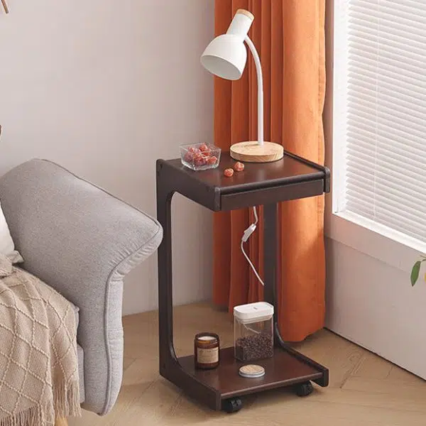 Contemporary Creative Solid Wood Rounded Square C-Shaped Side Table With 2 Tiers For Bedroom & Living Room - Image 10