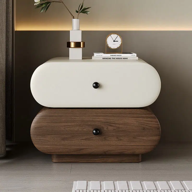 DFM-Table-BW02046-10.jpg Contemporary Creative Faux Leather Solid Wood Metal Rounded Rectangular Oval Nightstand 2-Drawer For Bedroom - Image 12