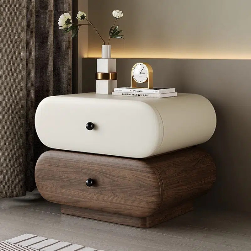 DFM-Table-BW02046-4-23244ce2-82f3-402a-849f-44fdc36dbad2.jpg Contemporary Creative Faux Leather Solid Wood Metal Rounded Rectangular Oval Nightstand 2-Drawer For Bedroom - Image 23