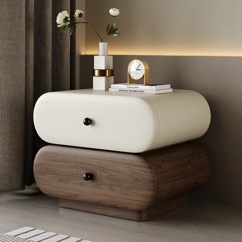 DFM-Table-BW02046-4.jpg Contemporary Creative Faux Leather Solid Wood Metal Rounded Rectangular Oval Nightstand 2-Drawer For Bedroom - Image 22