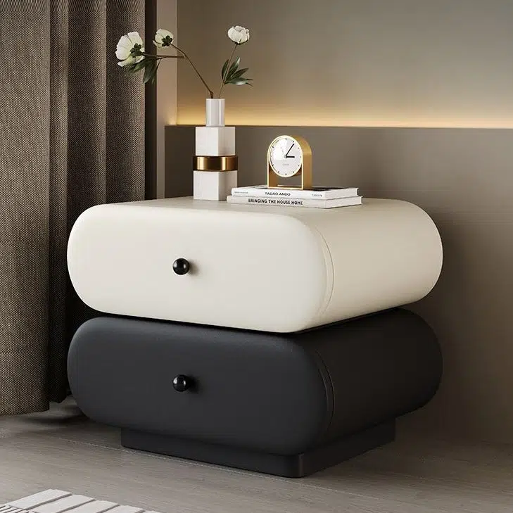 DFM-Table-BW02046-6-89b8f2a6-8fa2-4140-9587-8ad36bfc7176.jpg Contemporary Creative Faux Leather Solid Wood Metal Rounded Rectangular Oval Nightstand 2-Drawer For Bedroom - Image 20