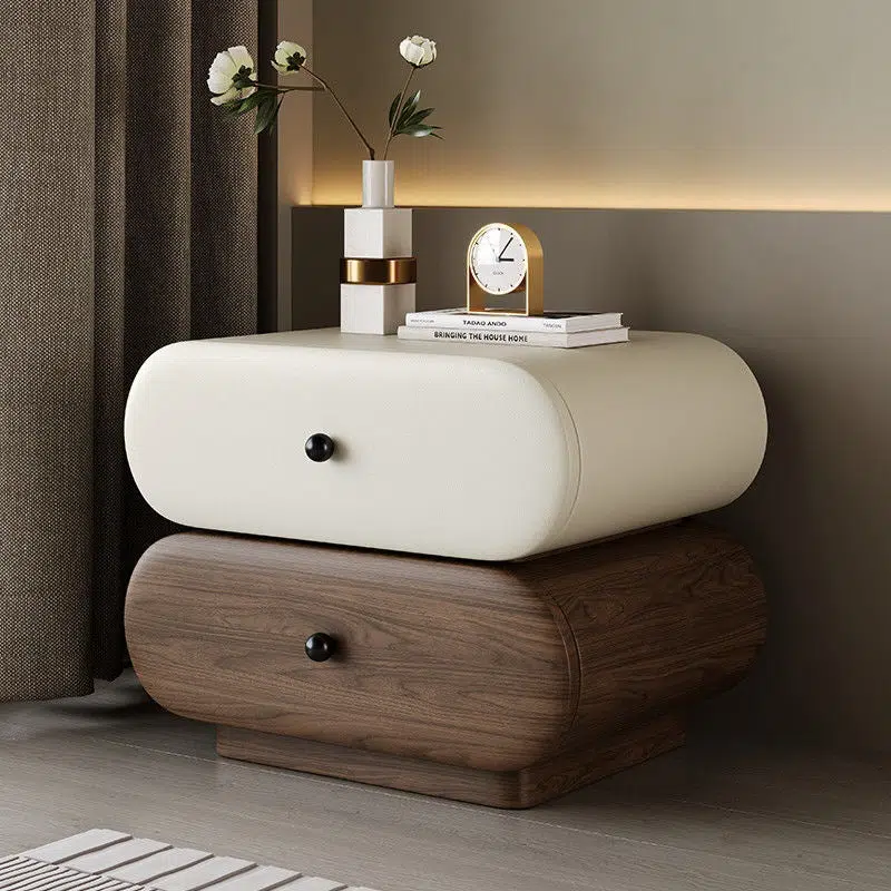 DFM-Table-BW02046-8.jpg Contemporary Creative Faux Leather Solid Wood Metal Rounded Rectangular Oval Nightstand 2-Drawer For Bedroom - Image 16