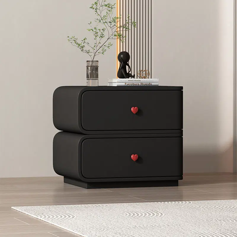 DFM-Table-BW02047-4.jpg Contemporary Creative Faux Leather Solid Wood & Metal Curved Rectangular Nightstand 2-Drawer For Bedroom - Image 2