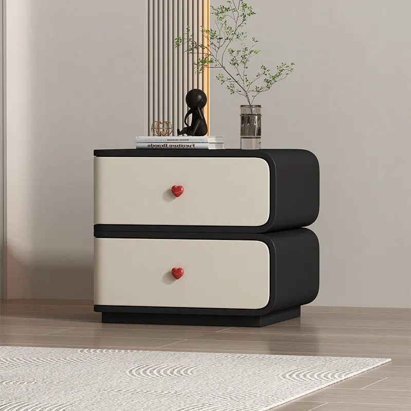DFM-Table-BW02047-5.jpg Contemporary Creative Faux Leather Solid Wood & Metal Curved Rectangular Nightstand 2-Drawer For Bedroom - Image 16