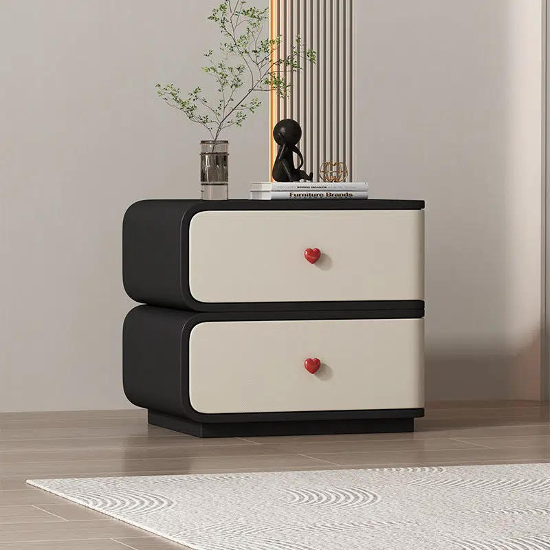 DFM-Table-BW02047-6.jpg Contemporary Creative Faux Leather Solid Wood & Metal Curved Rectangular Nightstand 2-Drawer For Bedroom - Image 3