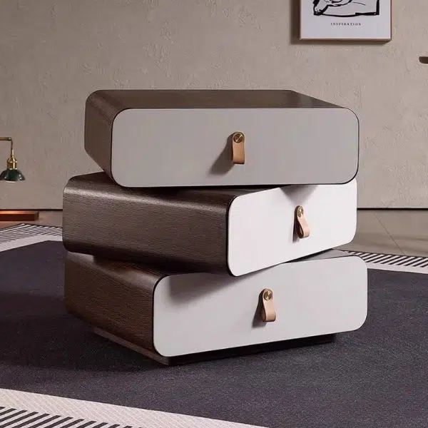 Contemporary Creative Engineered Wood & Solid Wood Stacked Rounded Nightstand 3-Drawer For Bedroom - Image 7