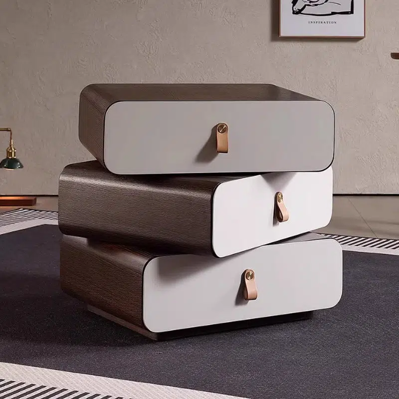 DFM-Table-BW02048-2.jpg Contemporary Creative Engineered Wood & Solid Wood Stacked Rounded Nightstand 3-Drawer For Bedroom - Image 7