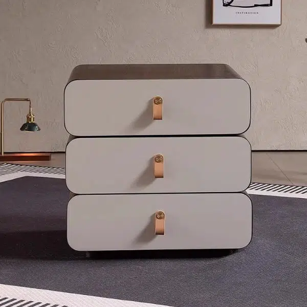 Contemporary Creative Engineered Wood & Solid Wood Stacked Rounded Nightstand 3-Drawer For Bedroom - Image 5