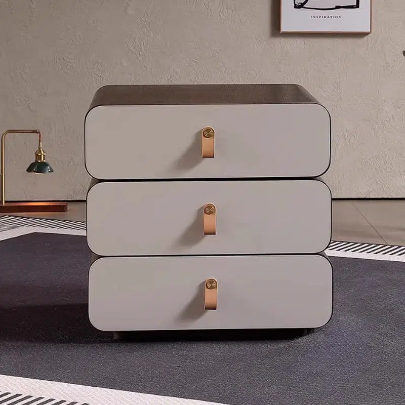 DFM-Table-BW02048-3.jpg Contemporary Creative Engineered Wood & Solid Wood Stacked Rounded Nightstand 3-Drawer For Bedroom - Image 5
