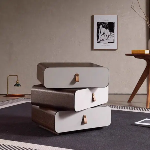 Contemporary Creative Engineered Wood & Solid Wood Stacked Rounded Nightstand 3-Drawer For Bedroom - Image 8