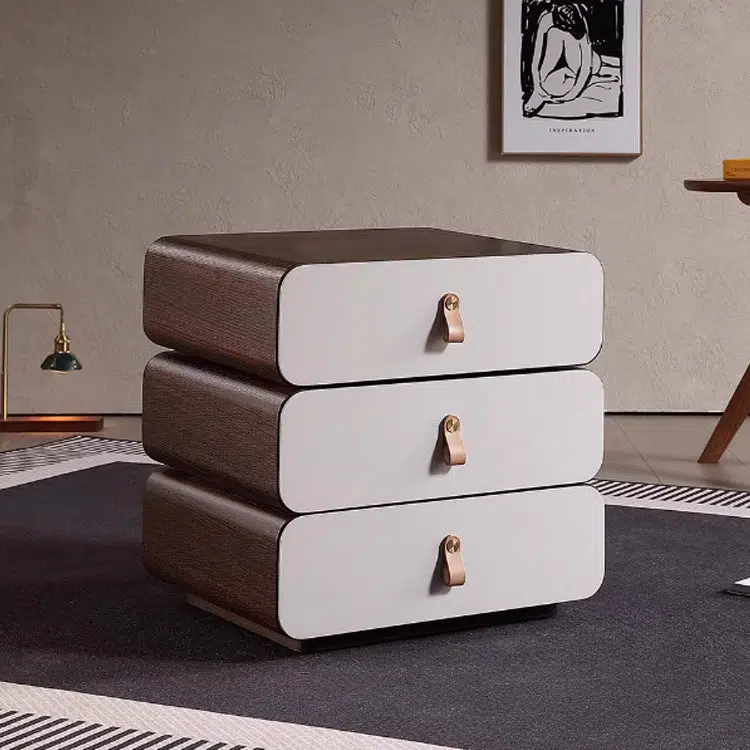 DFM-Table-BW02048-8.jpg Contemporary Creative Engineered Wood & Solid Wood Stacked Rounded Nightstand 3-Drawer For Bedroom - Image 2