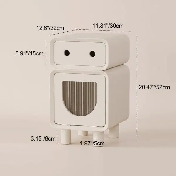 Contemporary Creative Medium-Density Fiberboard Robot-Shaped Rounded Square Nightstand With 2 Drawers For Bedroom - Image 4