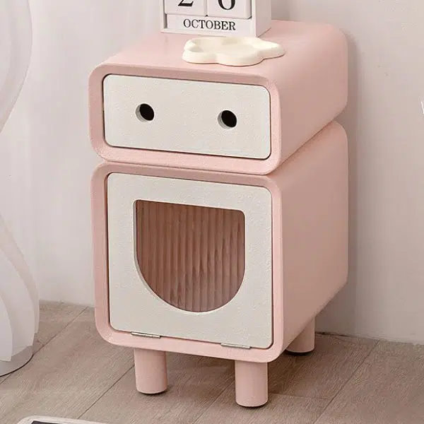 Contemporary Creative Medium-Density Fiberboard Robot-Shaped Rounded Square Nightstand With 2 Drawers For Bedroom - Image 9