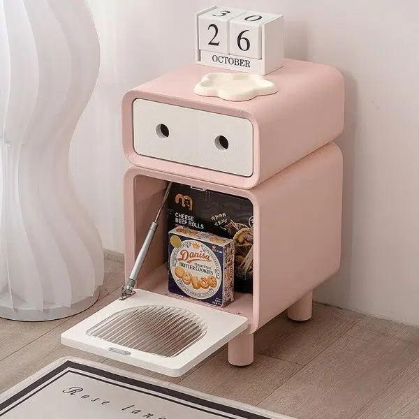 Contemporary Creative Medium-Density Fiberboard Robot-Shaped Rounded Square Nightstand With 2 Drawers For Bedroom - Image 2