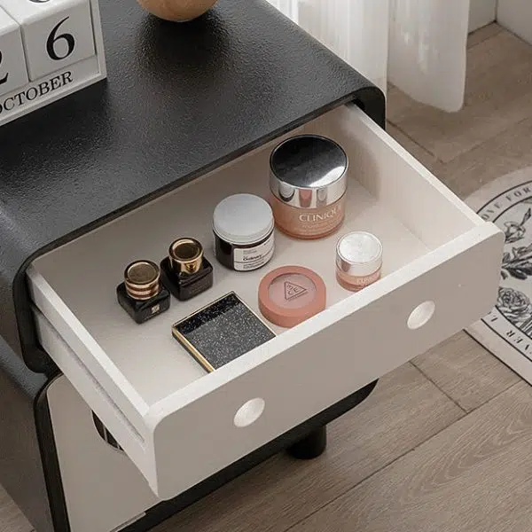 Contemporary Creative Medium-Density Fiberboard Robot-Shaped Rounded Square Nightstand With 2 Drawers For Bedroom - Image 7