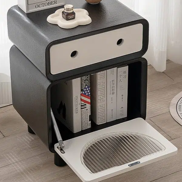 Contemporary Creative Medium-Density Fiberboard Robot-Shaped Rounded Square Nightstand With 2 Drawers For Bedroom - Image 6