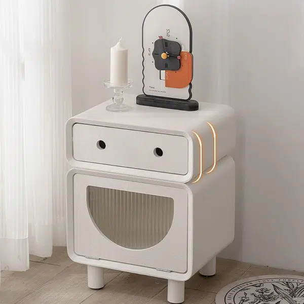Contemporary Creative Medium-Density Fiberboard Robot-Shaped Rounded Square Nightstand With 2 Drawers For Bedroom - Image 3