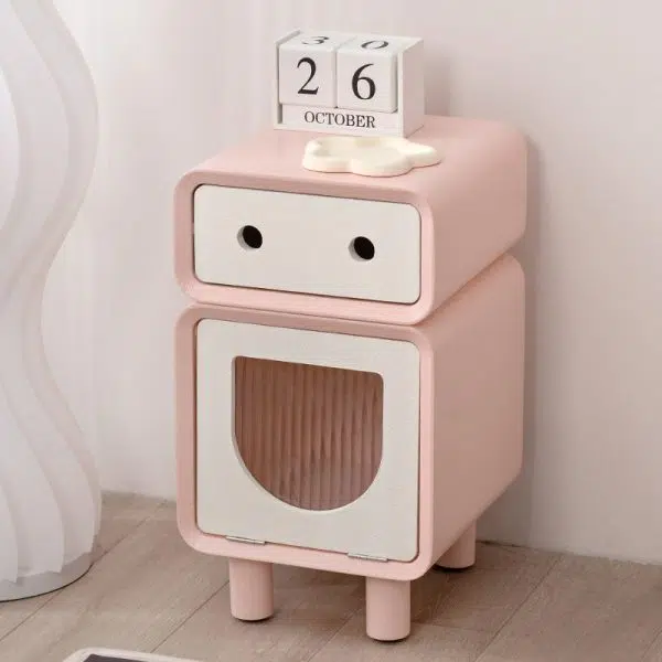 Contemporary Creative Medium-Density Fiberboard Robot-Shaped Rounded Square Nightstand With 2 Drawers For Bedroom - Image 12