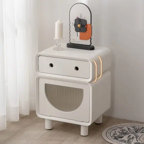 Contemporary Creative Medium-Density Fiberboard Robot-Shaped Rounded Square Nightstand With 2 Drawers For Bedroom - Image 13