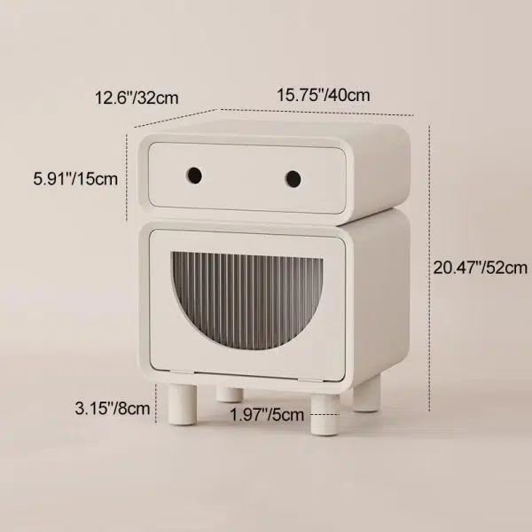 Contemporary Creative Medium-Density Fiberboard Robot-Shaped Rounded Square Nightstand With 2 Drawers For Bedroom - Image 5
