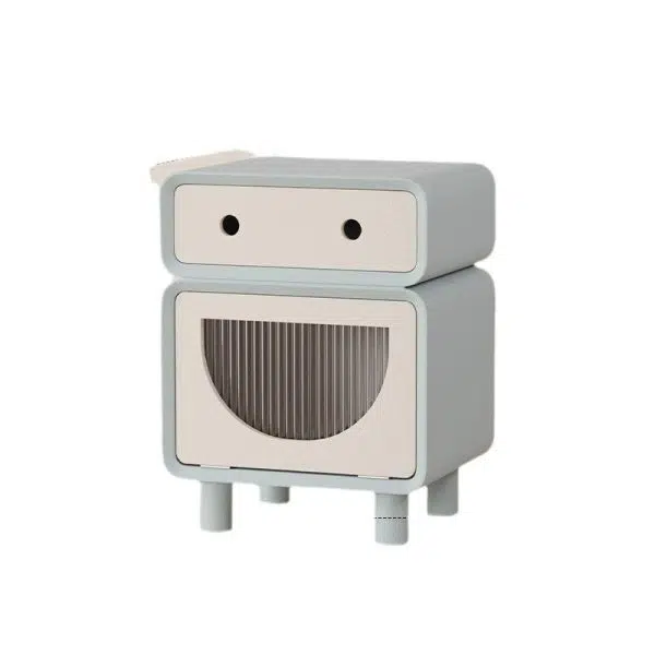 Contemporary Creative Medium-Density Fiberboard Robot-Shaped Rounded Square Nightstand With 2 Drawers For Bedroom - Image 22