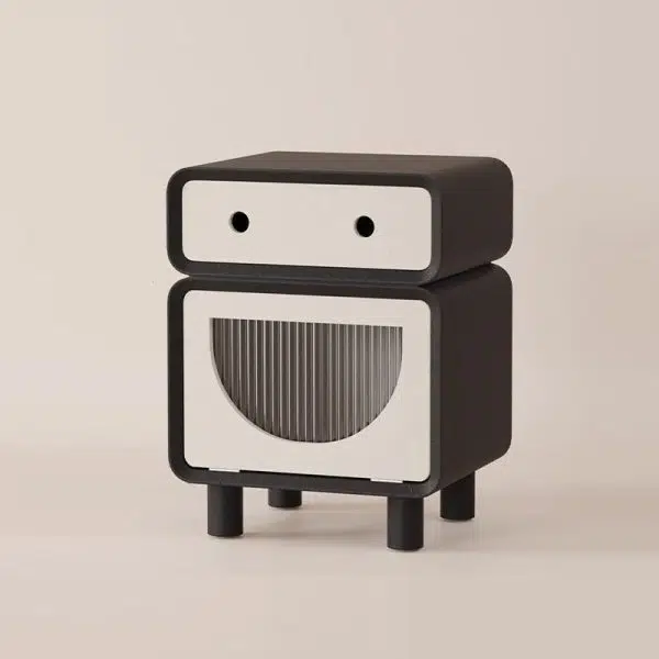 Contemporary Creative Medium-Density Fiberboard Robot-Shaped Rounded Square Nightstand With 2 Drawers For Bedroom - Image 19
