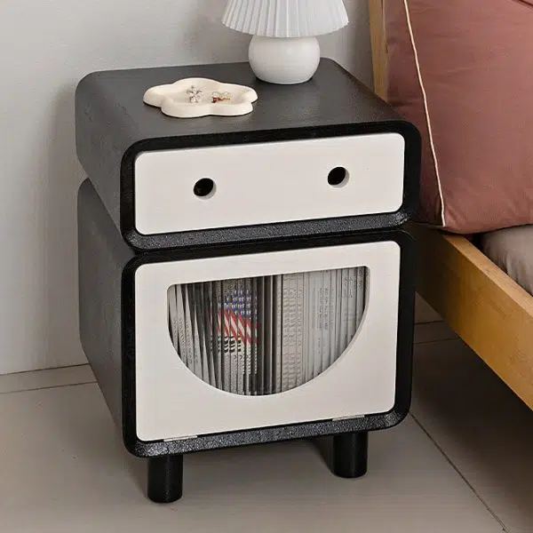 Contemporary Creative Medium-Density Fiberboard Robot-Shaped Rounded Square Nightstand With 2 Drawers For Bedroom - Image 10