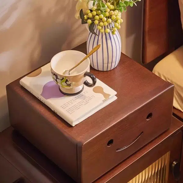 Contemporary Creative Solid Wood Glass Rounded Robot-Shaped Nightstand With 2 Storage For Bedroom & Living Room - Image 5