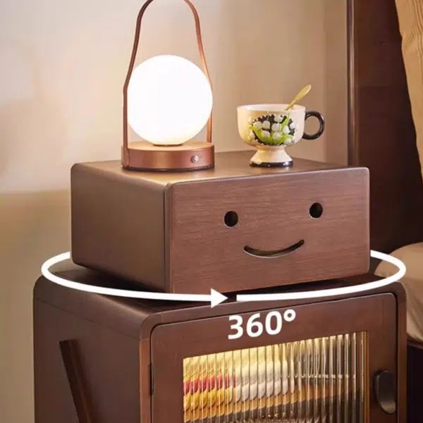 Contemporary Creative Solid Wood Glass Rounded Robot-Shaped Nightstand With 2 Storage For Bedroom & Living Room - Image 6