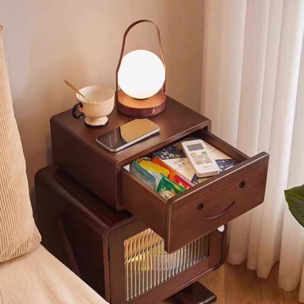 Contemporary Creative Solid Wood Glass Rounded Robot-Shaped Nightstand With 2 Storage For Bedroom & Living Room - Image 8