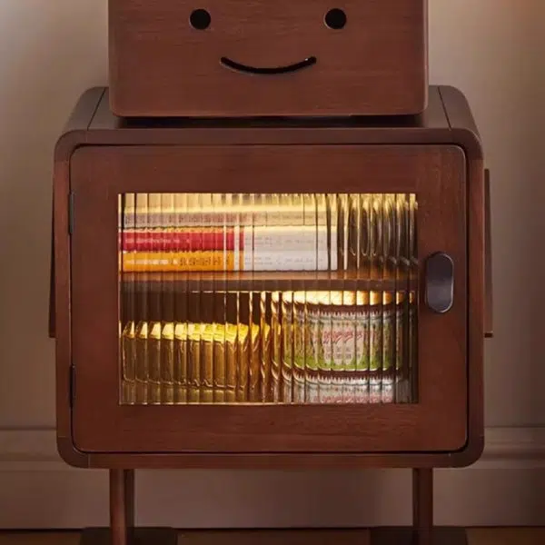 Contemporary Creative Solid Wood Glass Rounded Robot-Shaped Nightstand With 2 Storage For Bedroom & Living Room - Image 10