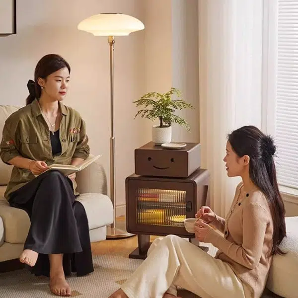 Contemporary Creative Solid Wood Glass Rounded Robot-Shaped Nightstand With 2 Storage For Bedroom & Living Room - Image 18