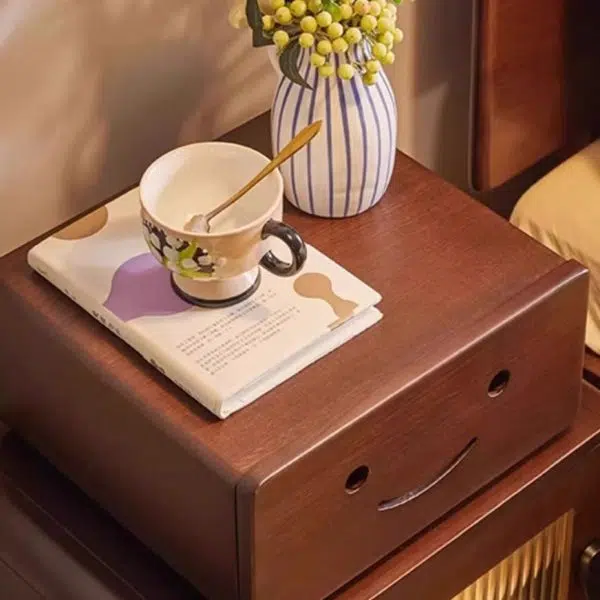 Contemporary Creative Solid Wood Glass Rounded Robot-Shaped Nightstand With 2 Storage For Bedroom & Living Room - Image 15