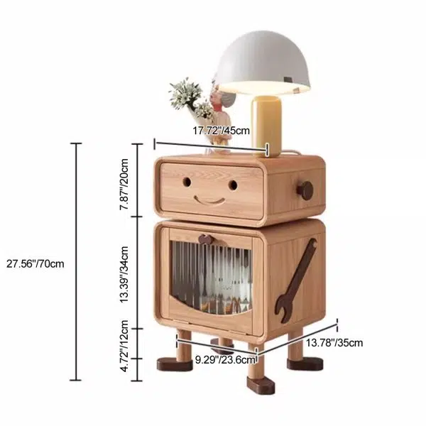 Contemporary Creative Solid Wood Glass Cylindrical Robot Nightstand With 1 Drawer For Bedroom - Image 4